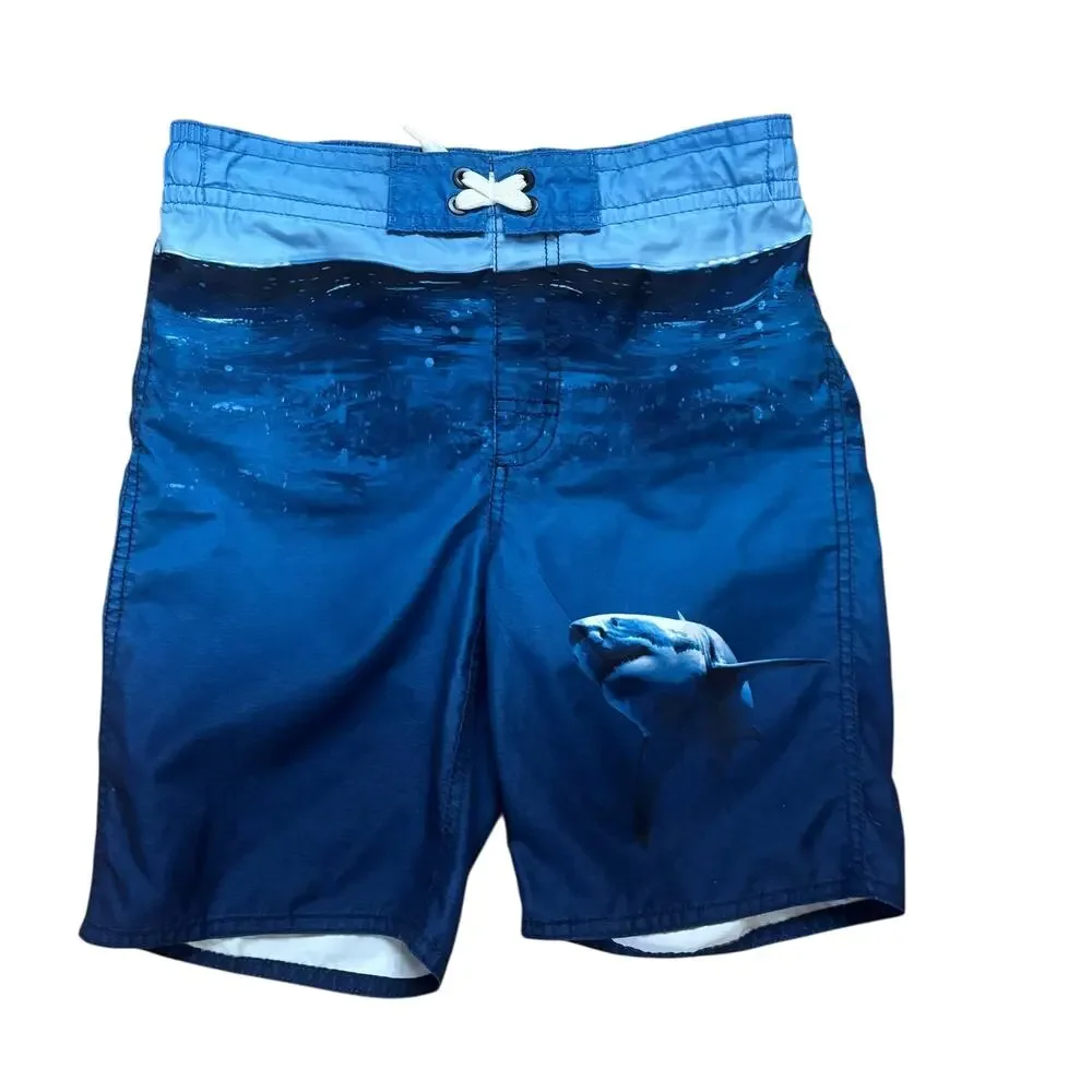Old Navy Boys Swim Boardshorts Trunks and Rash Guard Size Large 10 12 SHARK